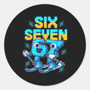 Skiing 67 Six Seven Meme Brainrot Funny 6 7 Kids S Classic Round Sticker