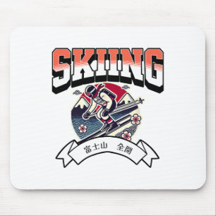 Skiing Adventure With Mount Fuji Japanese Style Mouse Pad
