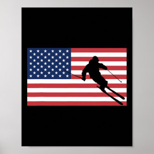 Skiing American Flag Ski Skier Men Women Snow Skii Poster