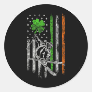 Skiing American Irish Flag St Patricks Day Shamroc Classic Round Sticker