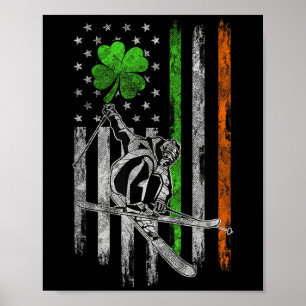 Skiing American Irish Flag St Patricks Day Shamroc Poster