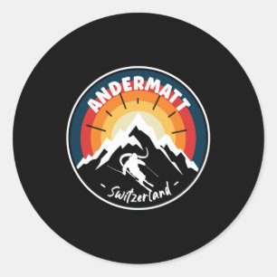 Skiing Andermatt Switzerland Vintage Classic Round Sticker