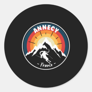 Skiing Annecy France Vintage Classic Round Sticker
