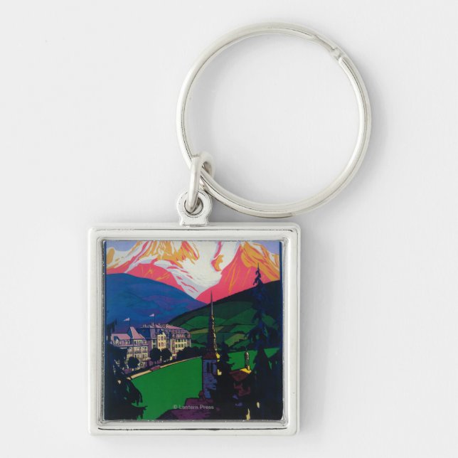 Skiing at Combloux Promotional Poster Key Ring (Front)