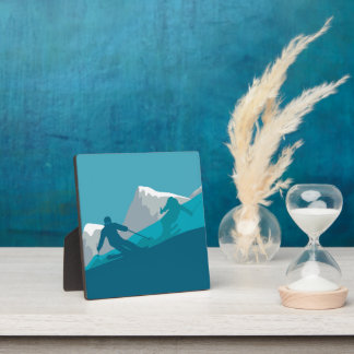 Skiing At Mountains - Skiers Abstract Illustration Plaque