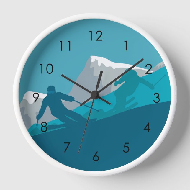 Skiing At Mountains - Skiers Clock (Front)