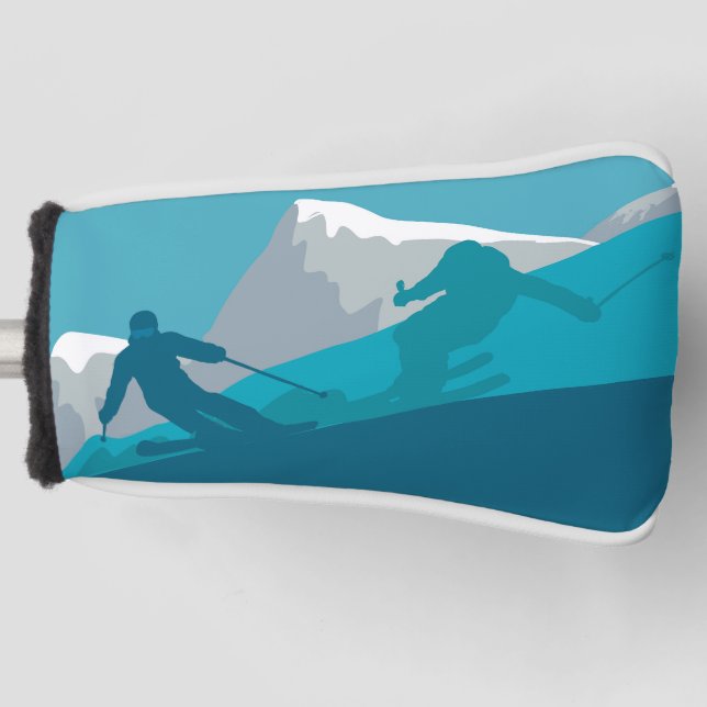 Skiing At Mountains - Skiers  Golf Head Cover (Front)