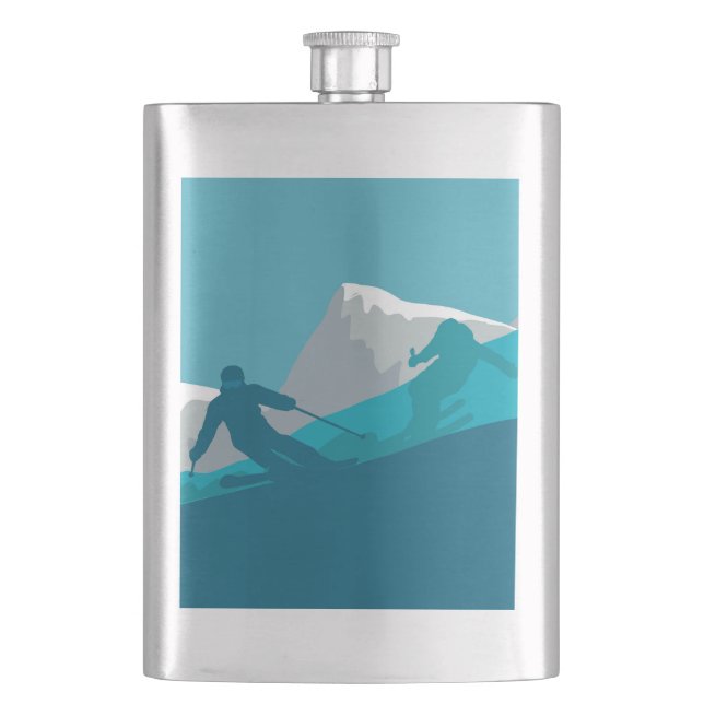 Skiing At Mountains - Skiers  Hip Flask (Front)