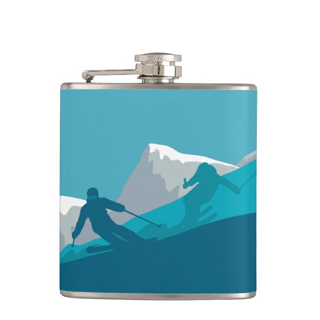 Skiing At Mountains - Skiers  Hip Flask (Front)