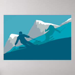 Skiing At Mountains - Skiers   Poster