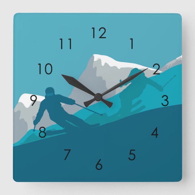 Skiing At Mountains - Skiers  Square Wall Clock (Front)