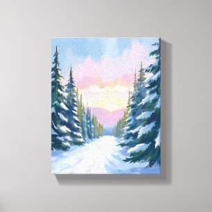 Skiing at Sunset   Winter Mountain Ski Path Canvas Print
