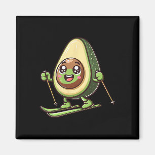 Skiing Avocado Kawaii Alpine Snow Winter Fun Magnet
