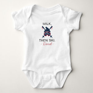 Skiing Baby Shower Milk Then Ski - Skier Bodysuit