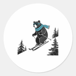 Skiing Bear, Funny Wintersports, Dad Ski Slope, Fu Classic Round Sticker