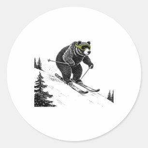 Skiing Bear, Funny Wintersports, Dad Ski Slope, Fu Classic Round Sticker