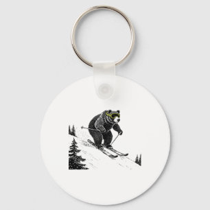 Skiing Bear, Funny Wintersports, Dad Ski Slope, Fu Key Ring