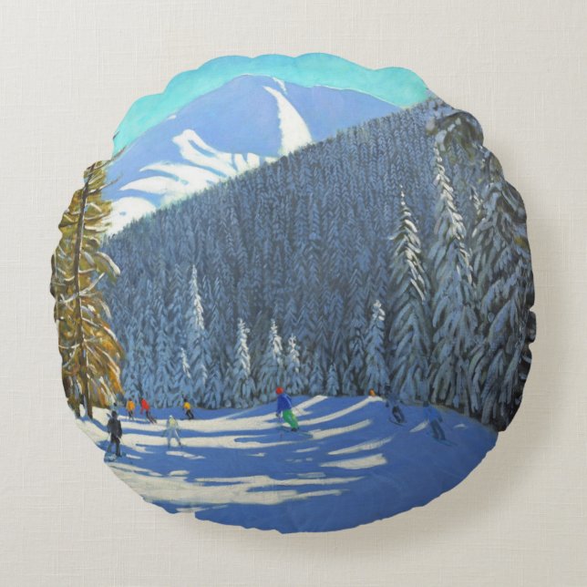 Skiing Beauregard La Clusaz 2012 Round Cushion (Front)