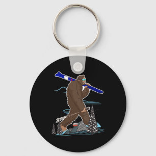 Skiing Bigfoot Funny Sasquatch Ski For Winter Skie Key Ring