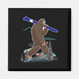 Skiing Bigfoot Funny Sasquatch Ski For Winter Skie Magnet
