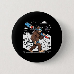 Skiing Bigfoot Funny Sasquatch Skier Snow Mountain 6 Cm Round Badge