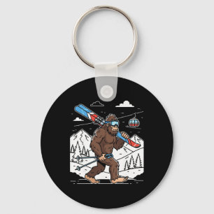 Skiing Bigfoot Funny Sasquatch Skier Snow Mountain Key Ring