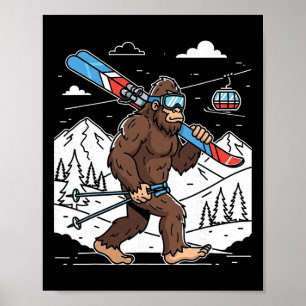 Skiing Bigfoot Funny Sasquatch Skier Snow Mountain Poster