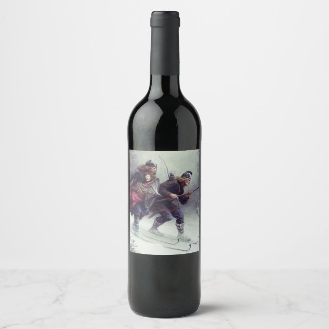 Skiing Birchlegs Crossing the Mountain Wine Label (Front)