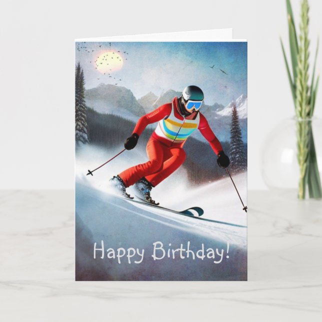 Skiing Birthday Greeting Card (Front)