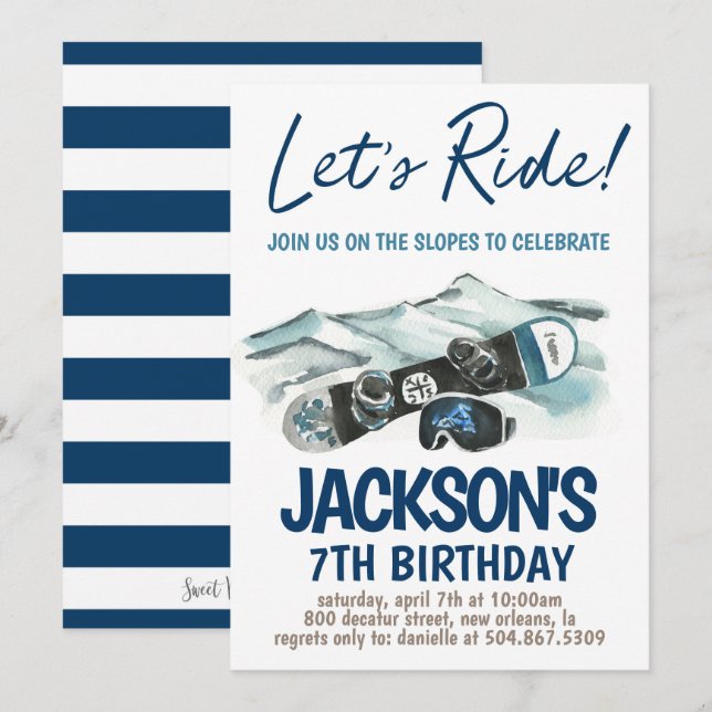 Skiing Birthday Party Invitation (Front/Back)