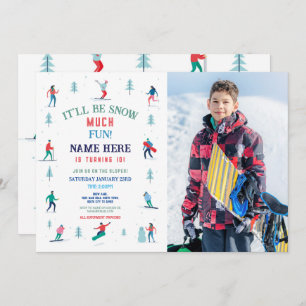 Skiing Birthday Party Slopes Photo Snowboard Snow Invitation