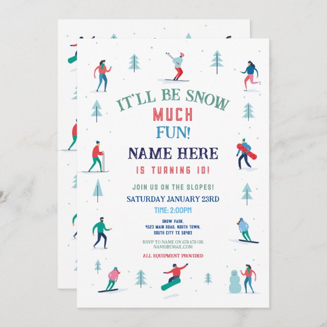 Skiing Birthday Party Slopes Ski Snowboard Snow Invitation (Front/Back)