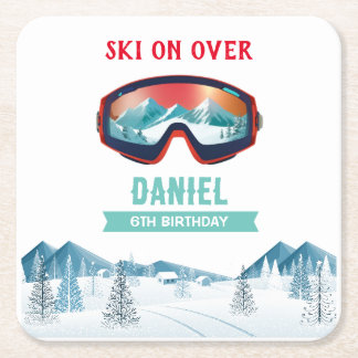 Skiing Birthday Party Slopes Ski Snowboard Square Paper Coaster