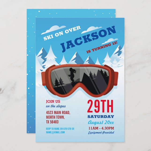 Skiing Birthday Ski Birthday Girls Boys Slopes  Invitation (Front/Back)