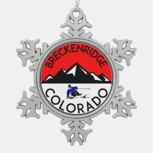 Skiing Breckenridge Colorado Ski Snowflake Pewter Christmas Ornament