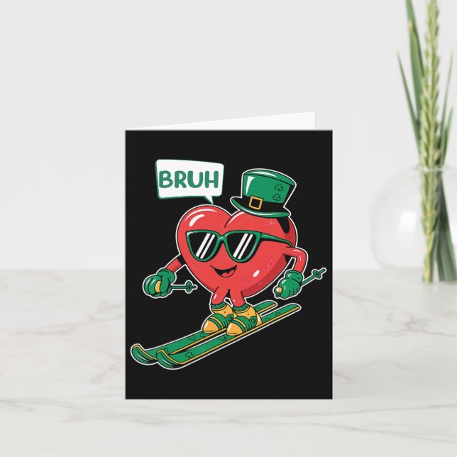 Skiing Bruh Valentine Heart Patrick Shamrock Irish Card (Front)