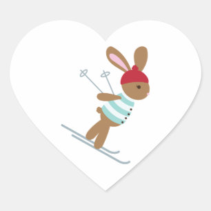 Skiing Bunny Heart Sticker
