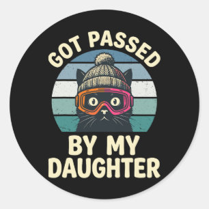 Skiing Cat Retro Vintage Got Ped By My Daughter Classic Round Sticker