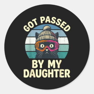 Skiing Cat Retro Vintage Got Ped By My Daughter Classic Round Sticker