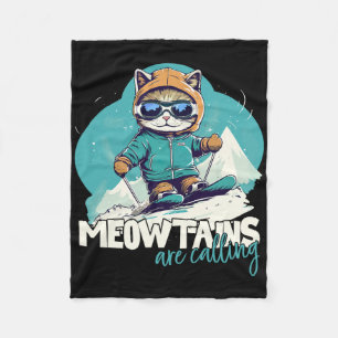 Skiing Cat Winter Sports Adventure Downhill Fun Fo Fleece Blanket