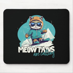 Skiing Cat Winter Sports Adventure Downhill Fun Fo Mouse Pad