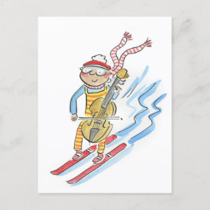 Skiing Cellist Postcard
