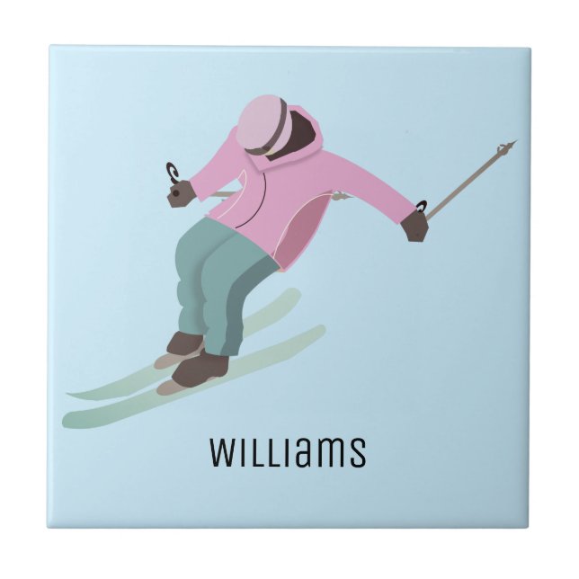 Skiing Ceramic Tile (Front)