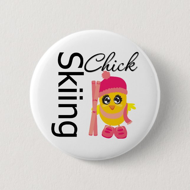 Skiing Chick 6 Cm Round Badge (Front)