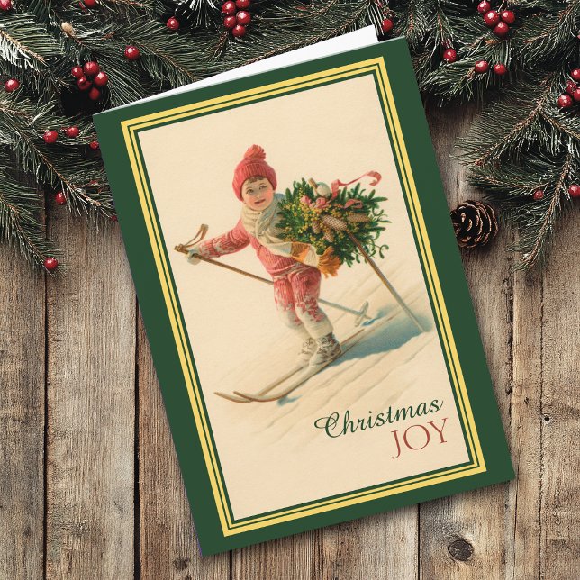 Skiing Child Delivering Christmas Bouquet Card (Creator Uploaded)