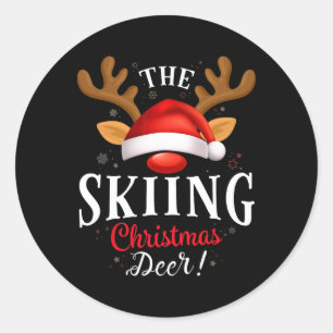 Skiing Christmas Deer Pjs Xmas Family Matching  Classic Round Sticker