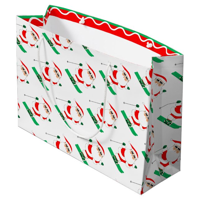 Skiing Christmas Holiday Large Gift Bag (Back Angled)