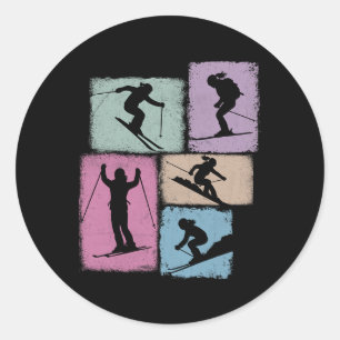 Skiing Collage Skier Women Kids Coach Youth Girl Classic Round Sticker