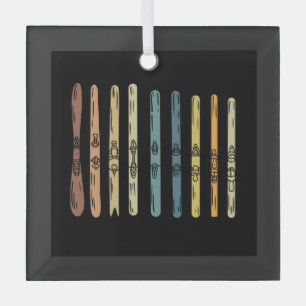 Skiing - Collection of ski boards Glass Tree Decoration