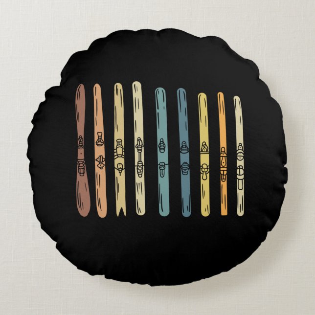 Skiing - Collection of ski boards Round Cushion (Front)